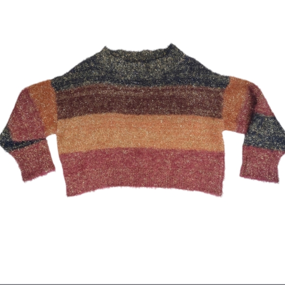 Forever 21 Contemporary Color Block Stripe Metallic Sweater Fuzzy Crop R… - Picture 8 of 9